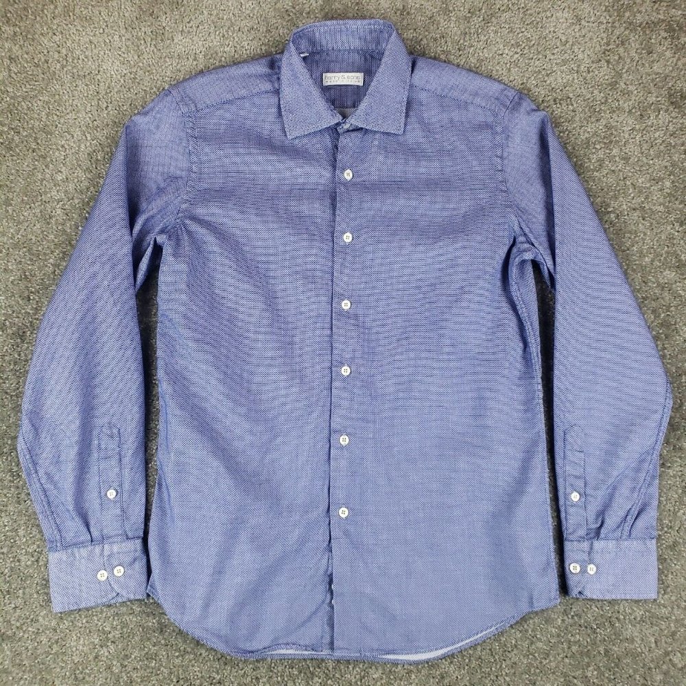 Harry & Sons Mens L 41/16 Blue Long Sleeve Italy Collared Button Up Shirt